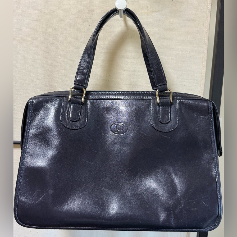 Vintage Samsonite Navy Made in Italy Leather Satchel.